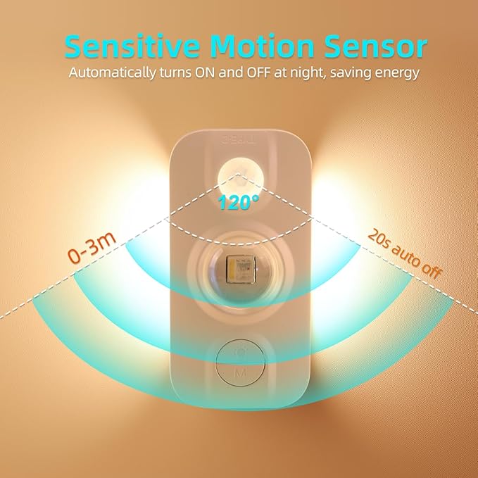 DAMI Motion Sensor Step Light with 7 Colors, USB Rechargeable, Dimmable Warm White Night Light for Bedroom, Kitchen, Staircase, Cabinets – 2 Pack LED Cabinet Lighting, 600mAh Battery