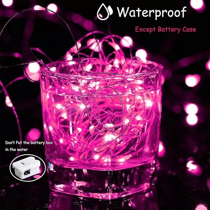ZGWJ Fairy Lights Battery Operated, 24 Pack Pink Twinkle String Lights 20 LED 7FT Mason Jar Lights 3 Lighting Modes for Bedroom,Halloween, Christmas, Party Indoor and Outdoor Decoration