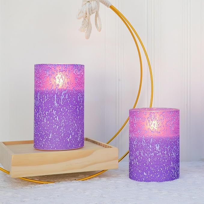 Mingfuxin Purple Flameless Candles with Remote, Set of 3 Indoor Halloween Candles Battery Operated, LED Fake Candles for Bedroom Home Wedding Tabletop Fall Decor