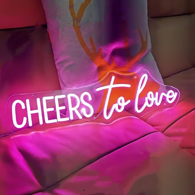 Cheers to Love LED Neon Signs for Wall Decor Neon Wall Art Acrylic LED Lights with Hanging Chain Light Up for Bedroom Decor Graduation Bar Pub Wedding Party 5V USB Powered Dimmable