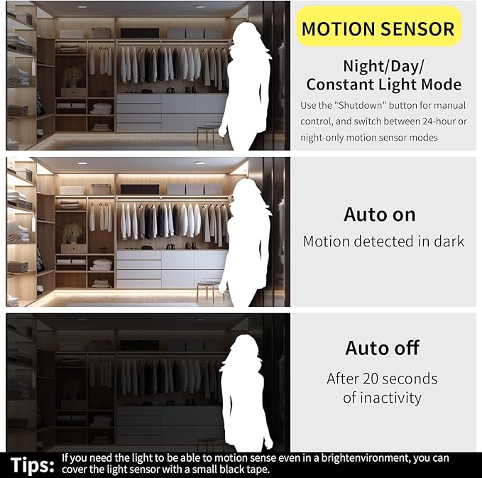 5V Motion Sensor Dimmable USB Rechargeable COB LED Strip Lights,Built-in 1500mAh Battery,Three Modes,9.84FT/3M,Natural White 4000K,320LEDs/M,Night for Closet,Wardrobe,Bed,Stairs,Kitchen