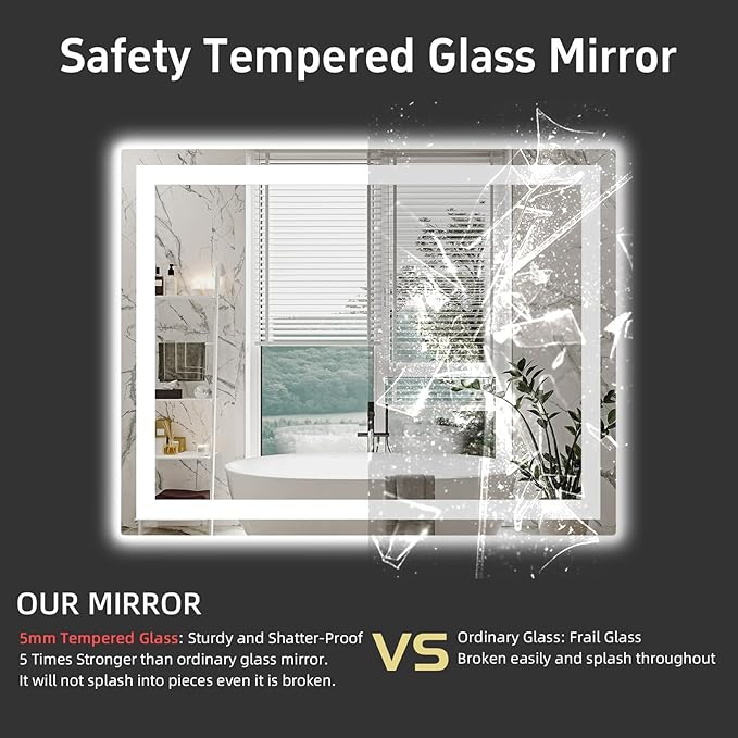 48"x 36" LED Bathroom Mirror with Lights, Double Lighting Sources Dimmable, Backlit + Front Lit, Anti-Fog, Lighted Bathroom Vanity Mirror for Wall(Horizontal/Vertical)