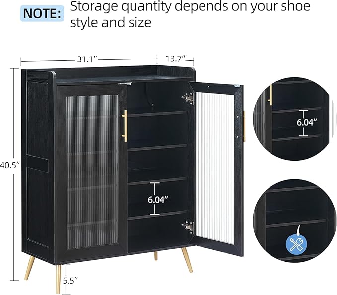 GarveeLife 5-Tier Shoe Cabinet with Glass Front Doors, Durable Storage Organizer Featuring Reinforced Support Legs, Modern Shoe Rack for Entryway or Front Door, Black Finish