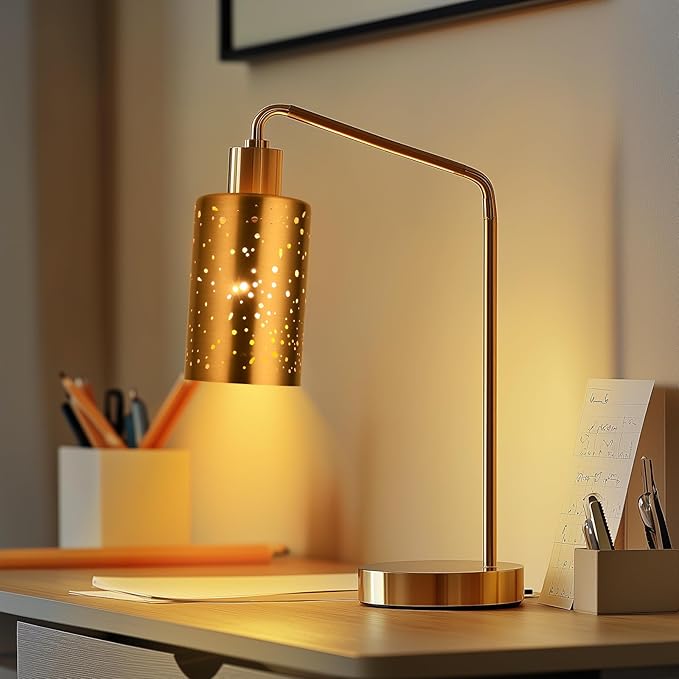 4 Pack Pendant Light Shades, Laser Starry Sky Design Cylinder Metal Lampshades with Electroplated Antique Brass Exterior Gold Interior, Lamp Shades 1-5/8 Inch Fitter, 3.5"Diameter x 5.5"Height