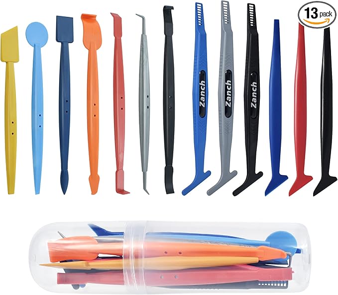 Zanch Car Wrapping Flexible Micro Squeegee/Curves Slot Tint Tool,Complete Tools for Automotive Vinyl Wrap Film Installation - Specialized 13pcs Vinyl Wrap Squeegee Set