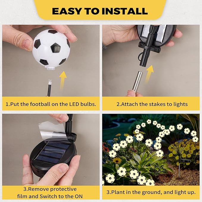 Solar Football Garden Lights – Swaying LED Solar Lights Outdoor for World Cup Decor, Outdoor Waterproof Patio & Yard Lights with Flexible Wire & Heavy Base, Multi-Colored (2 Pack)