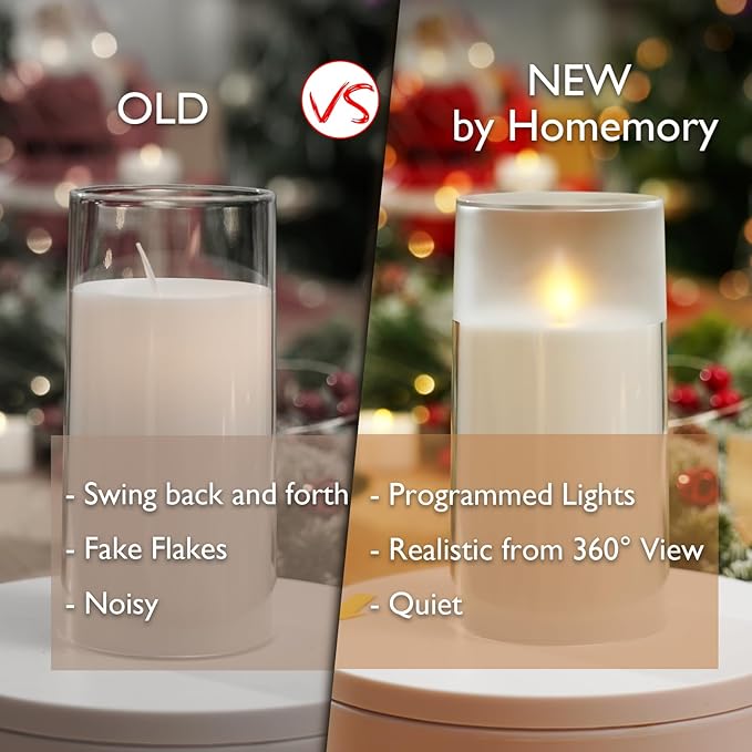 Homemory Flameless Candles Set of 2, White Acrylic LED Candles Upgraded Realistic Battery Operated Flames with Remote & Timer, Waterproof for Indoor,Outdoor Decor, Halloween & Christmas Lanterns