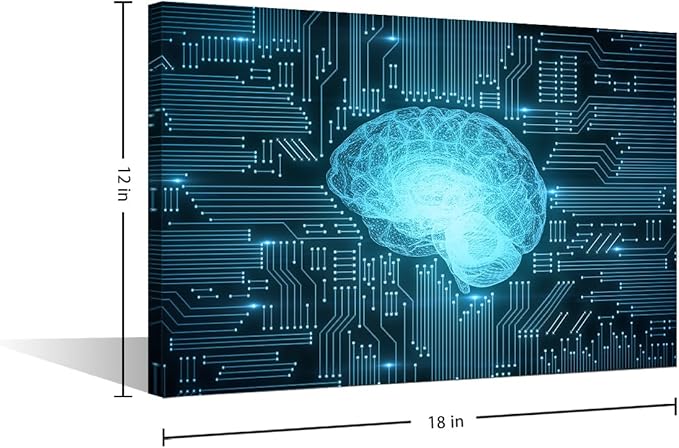 TUMOVO Wall Art for Living Room Artificial Intelligence Brain Canvas Wall Art Technology Digital Art Contemporary Wall Art Posters Modern Artwork Ready to Hang for Bedroom Office, 18x12in