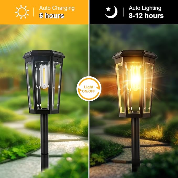 echosari 8 Pack Solar Pathway Lights Outdoor, Waterproof Solar Lights Outdoor, Auto On/Off, Long-Lasting Solar Powered Garden Lights Driveway Lights for Yard Path Landscape Walkway Lawn (Warm White)
