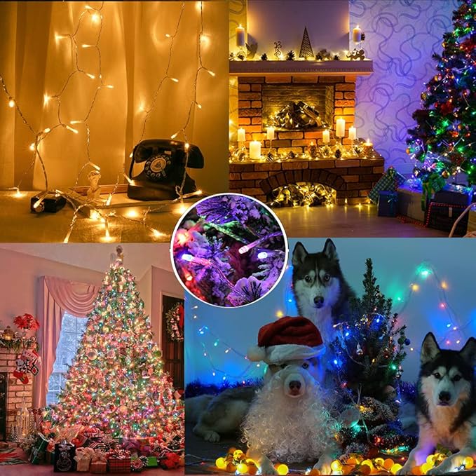 BrizLabs Smart Christmas Lights with App & Voice Control, 180ft 500 LED Warm White & Multicolor Color Changing String Lights, Dimmable Christmas Tree Light String Clear Wire for Xmas Tree Party Decor