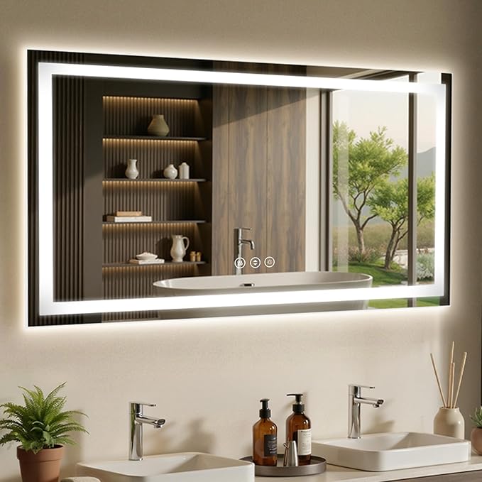 60X30 LED Bathroom Mirror with Lights, Anti-Fog, Dimmable - Lighted Bathroom Vanity Mirror with Front & Back Light, 3 Color Temperatures, Memory Function, Tempered Glass (Horizontal/Vertical)
