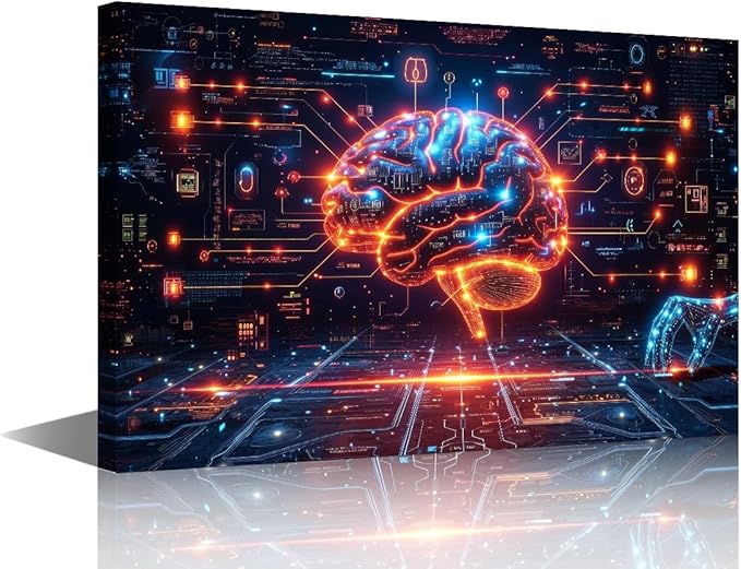 TUMOVO Artificial Intelligence Paintings Wall Decor Robot Brain Posters for Room Digital Brain Canvas Wall Art for Living Room Bedroom AI Picture Modern Artwork Home Decor 16" Wx24 Hx1 Panel