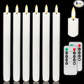 Flameless Taper Candles with Two Rmote, 9.6" Real Wax Battery Operated Candles with 3D Wick, 6 Pack Led Candle Flickering Candlesticks, Electric Candle for Home, Wedding, Party, Decor, White