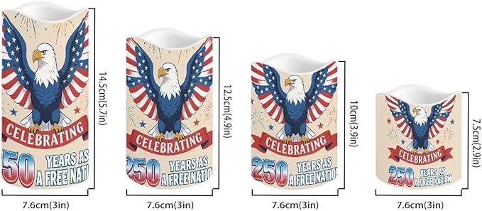 A Free Nation Flickering Flameless Candles Bald Eagle LED Battery Operated Timer 250th American Anniversary Candle Warmer Lamp Celebrate 4th of July Independence Day, 4 Pack