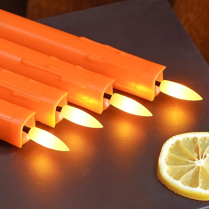 Flameless Flickering Taper Candles Two Remote,7.5 Inch Orange Battery Operated LED Window Candles Timer,Set of 8 Plastic 3D-Wick Dripping-Wax Effect Flameless Candlesticks(0.86”Dia,Warm Fire)