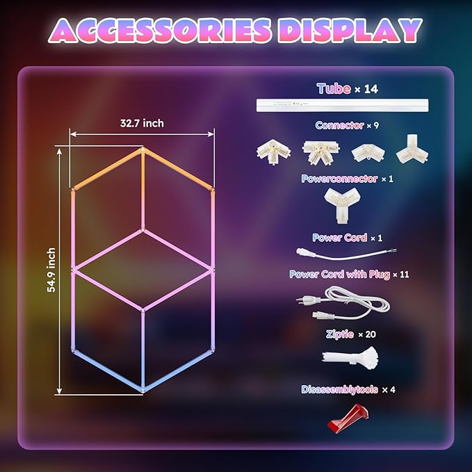 Hexagon Garage Lights RGB - Multicolor LED with Dimming,Speed Control, Perfect for Gaming Setups, Home Bars, Music Studios, DIY Home Gym Lighting