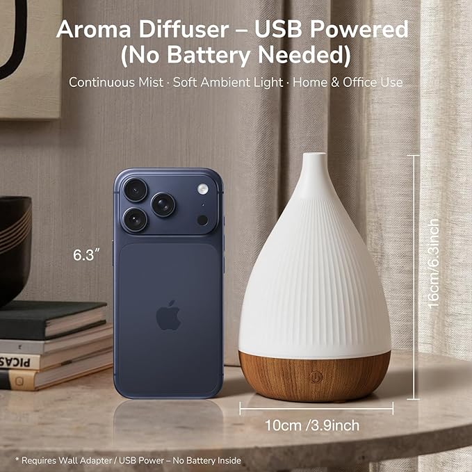 Ultrasonic Essential Oil Diffuser, Home Fragrance Aroma Diffuser with Auto Shut-Off, 8-Color Night Light & Ultra-Quiet Operation, BPA-Free Portable Aromatherapy Humidifier for Home (Dark)