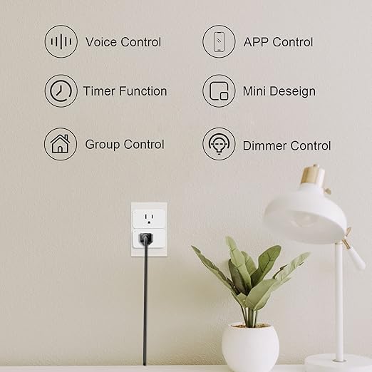 WiFi Dimmer Smart Plug Compatible with Alexa Google Home for Voice Control Mini Smart Outlet Socket with Timer Wireless Remote Control Max Power 300W, No Hub Required, 2.4GHz 1 Pack