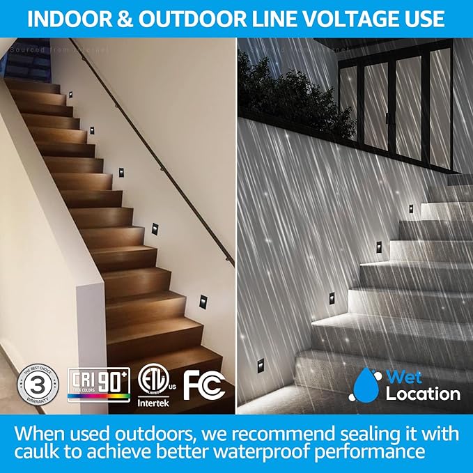 LEONLITE Black 5CCT 120V LED Step Lights, 3.5W 150LM 5%-100% Dimmable Horizontal Stair Lights Indoor Outdoor Wet Location, CRI90+ & ETL, 2700K/3000K/3500K/4000K/5000K, Aluminum, Pack of 3