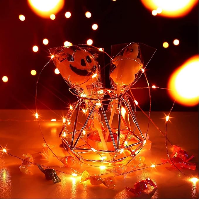 RUICHEN 20 Ft 120 LED USB Fairy String Lights with On/Off Switch, Waterproof Copper Wire Lights for Bedroom Wall Ceiling Wreath Crafts Christmas Halloween Party, Orange