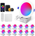 Wi-Fi & Bluetooth Smart Recessed Lighting 6 Inch RGB Downlight Can Lights – 13W 1100LM 93CRI, Ceiling Light with Signal-Boosting Mesh Gateway, Alexa/Google/Siri & Remote/App/Switch Control, 12 Pack