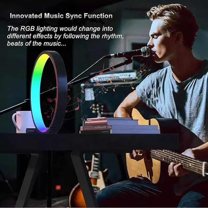 White LED Intelligent Color Changing Circular Table Lamp -16 Million RGB DIY Mode and Modern Game Light, with Music Synchronization, Voice Control, Computer Desk and Home Office Decoration