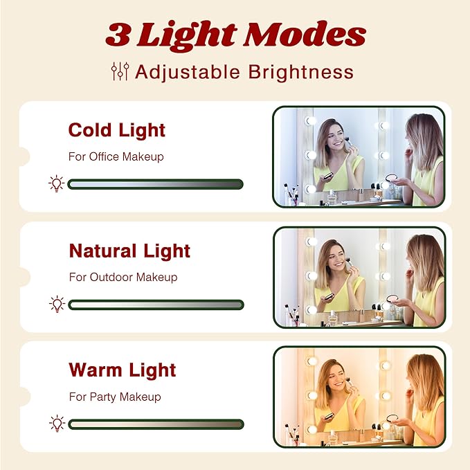 NUNU LAB Large Vanity Desk with Mirror and Lights with 5 Drawers, Women Makeup Table with Power Outlet, 3-Color Adjustable Lighting for Bedroom Brown (006 White & Brown, 39.37 * 17.75 * 58.27in)