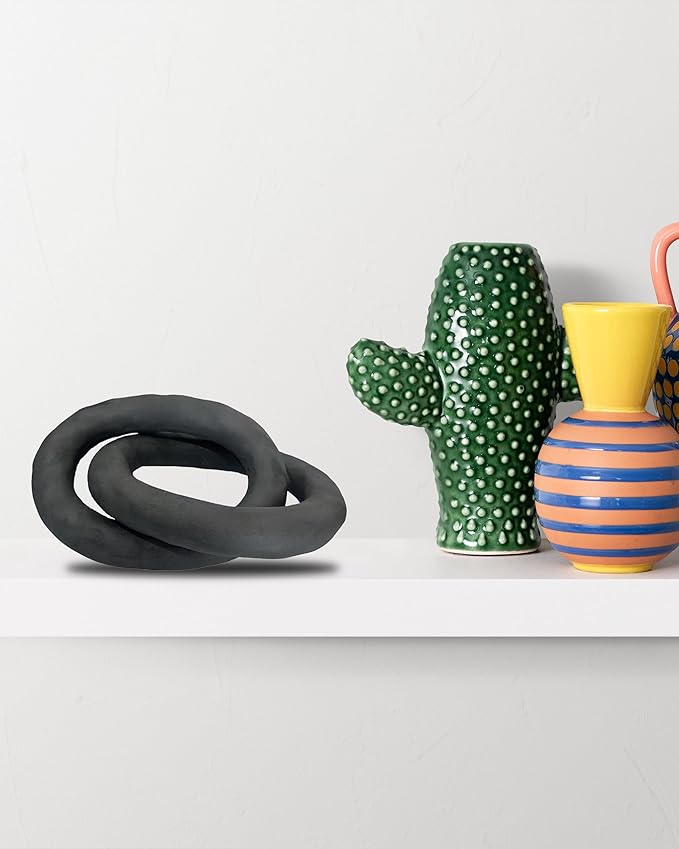 UPWOIGH Black Knot Inspired Modern Ceramic Decor,Large Minimalist Sculptures Coffee Table Decor, Big Boho Ceramic Link Chain Decorative,Statues Home Décor for Living Room,1Pack Gift