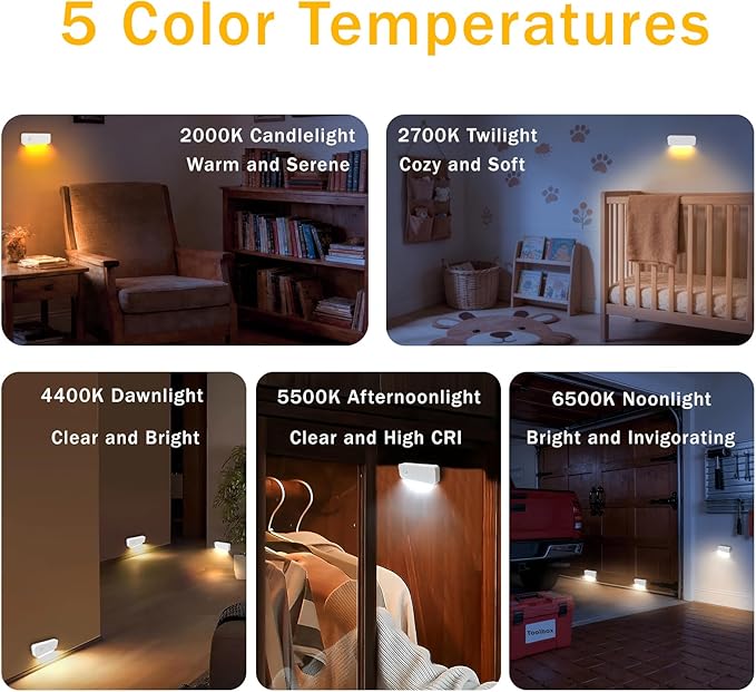ROOKIELEDS Smart Sync Motion Sensor Night Light, Rechargeable Stair Lights with Multi-Light Linkage, Portable Nightlight for Stairs, Hallways, Garages, Bedrooms (6 Pack)
