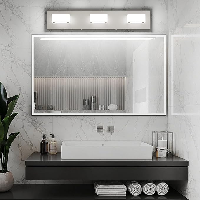 Ralbay Brushed Nickel Bathroom Vanity Lights 24inch Metal Acrylic LED Modern Bathroom Wall Lighting Fixtures Brushed Nickel (White Light 6000K, Non-dimmable)