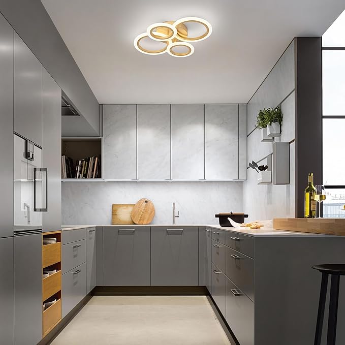 Vikaey Modern LED Flush Mount Ceiling Light, 4 Rings Gold Close to Ceiling Light Fixtures, Kitchen Lighting Fixture Lamp for Bedroom, Living Room, Laundry Room, 4000K Not Dimmable