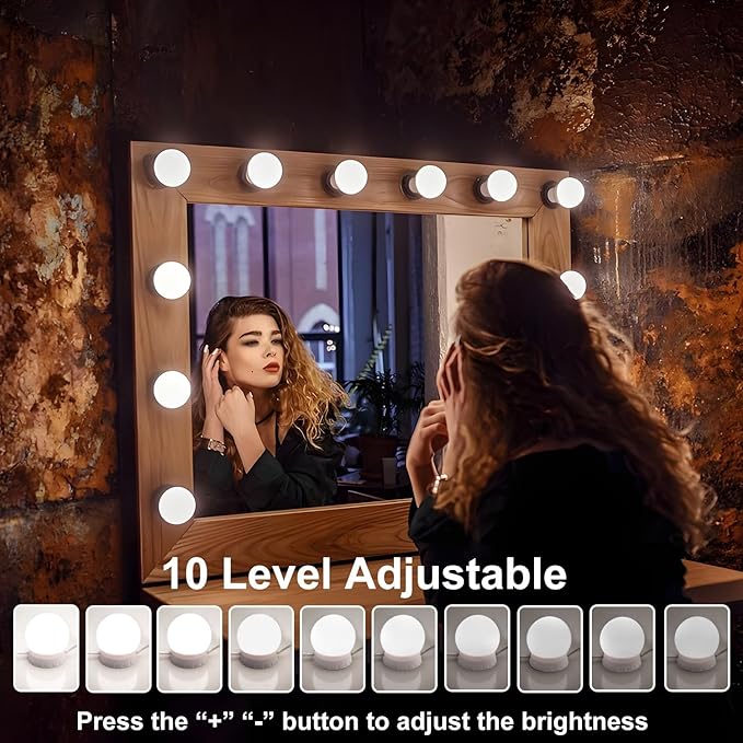 LED Vanity Lights for Mirror, Consciot Hollywood Style with 10 Dimmable Bulbs, Adjustable Color & Brightness, USB Cable, Stick on for Makeup Table Dressing Room Mirror