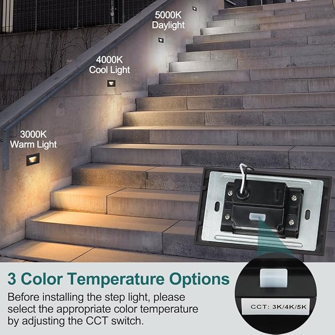 kadision 3 Color Low Voltage 12V-24V LED Step Lights Indoor and Outdoor, 3.5W 175lm Stair Light, Aluminum Oil Rubbed Bronze, 12 Pack