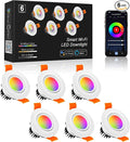 6 Pack 2 Inch Smart LED Recessed Lighting, 5W WIFI Recessed LED Lights, Dimmable RGB & CCT 2700-6500K Color Changing, 110V Recessed Light Compatible with Alexa and Google Home, with LED Driver
