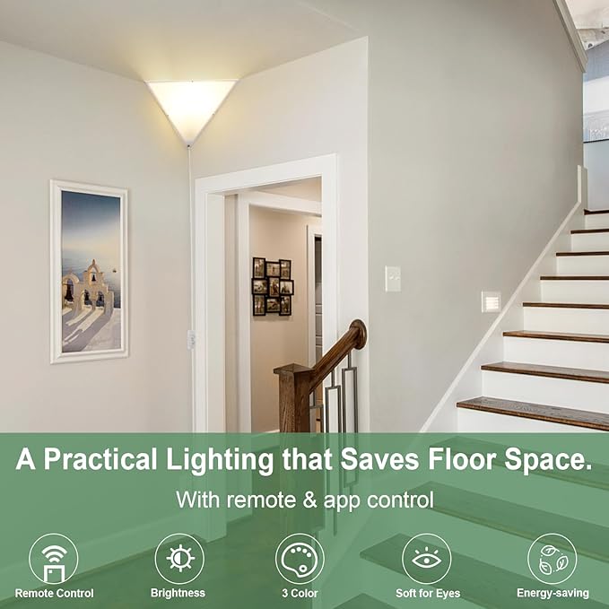 2-Pack Dimmable Corner Lamp With Remote & Smart Bulb, Plug In Ceiling Light With Cord, Led Corner Lights For Living Room Bedroom Basement Office, Room-Saving Wall Light, Safe For Kids & Pets Design