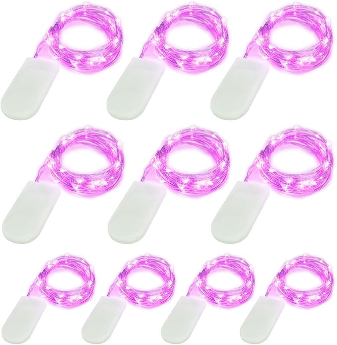 LIIDA [10-Pack] LED String Lights, 6.6FT LED Moon Lights 20 Led Micro Lights On Silver Copper Wire (Batteries Include) for DIY Wedding Centerpiece, Table Decoration, Party (Purple)