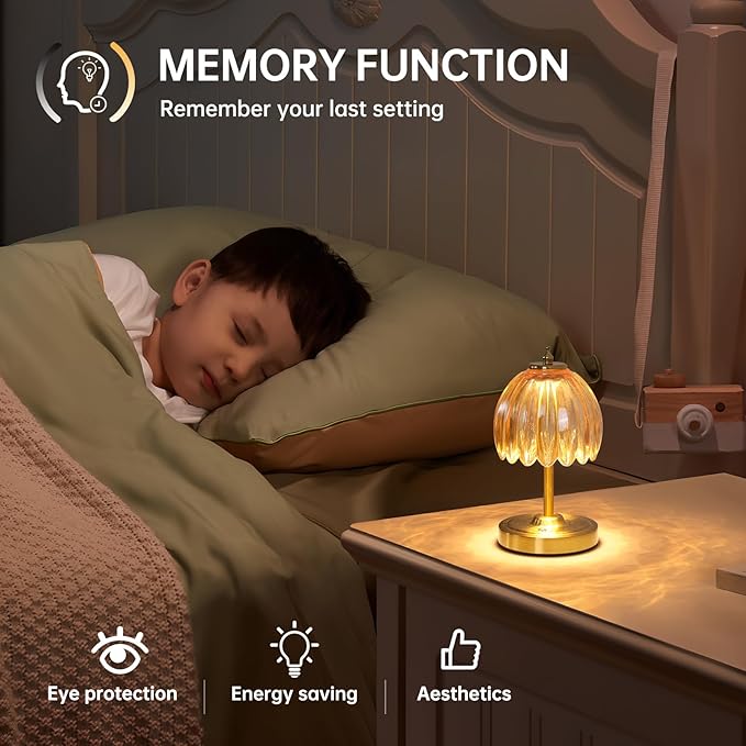 Tulip Small Table Lamp, 5200mAh Cordless Touch Control Mini Table Lamp with 3 Color Temps & Stepless Dimming, Perfect for Small Spaces Like Dressers, Bedsides, Bookshelves (Amber Tulip)