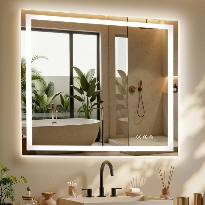 40X36 LED Bathroom Mirror with Lights, Anti-Fog, Dimmable - Lighted Bathroom Vanity Mirror with Front & Back Light, 3 Color Temperatures, Memory Function, Tempered Glass (Horizontal/Vertical)