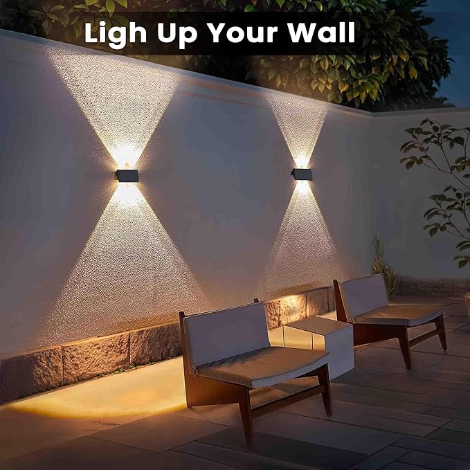 Fence Lights Solar Powered, 8-Pack Solar Fence Lights Up/Down Flexible Buttons, IP67 Waterproof for Outdoor, 100LM Bright, Auto Dusk to Dawn for Wall/Stairs/Yard/Railing/Deck/Pathway (Warm White)