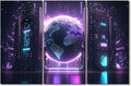 Digital World Poster Modern Wall Art 3 Piece Cyber Space Posters for Bedroom Living Room Wall Decoration, Wooden Framed Gallery-Wrapped Ai Artwork Ready to Hang, 60" Wx40 H