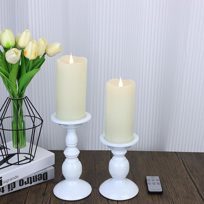 Battery Operated Flameless Candles with Remote Control Timer Flickering LED Candles with 3D Moving Flame Real Wax Fake 3"x 5" Ivory Realistic for Home Wedding, Festival Christmas Party Decoration
