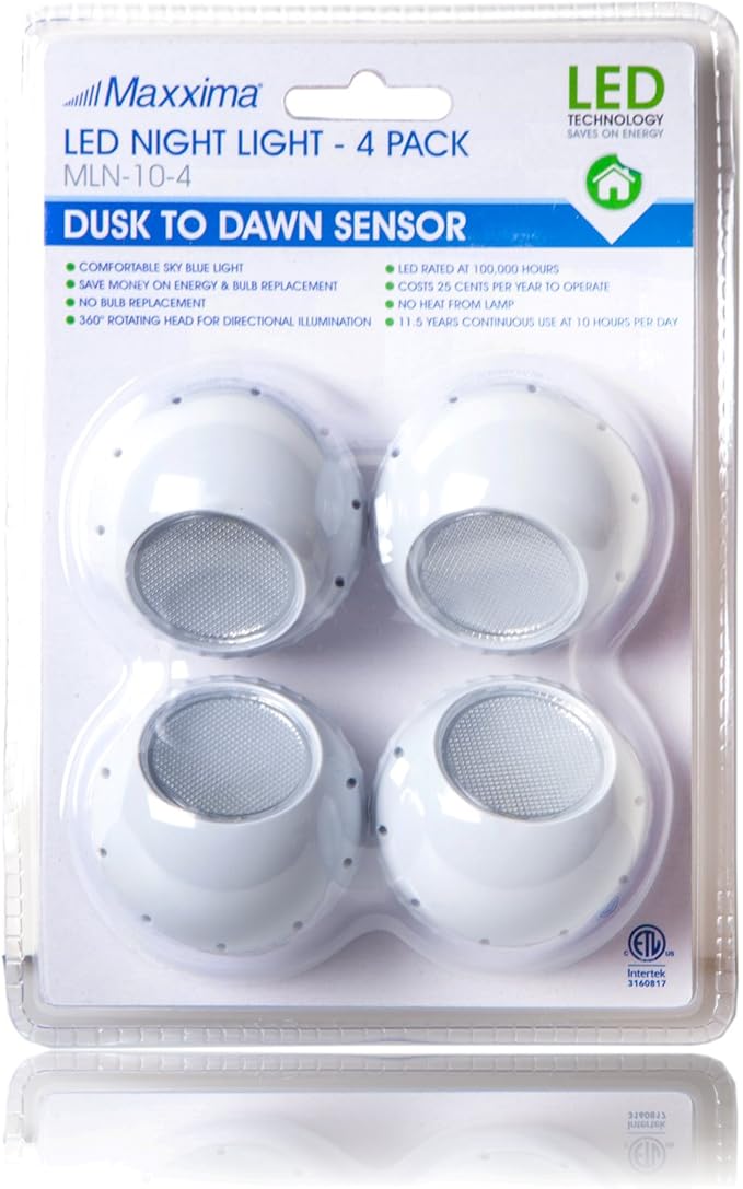 Maxxima MLN-10 LED Night Light with Dusk to Dawn Sensor (Pack of 4)