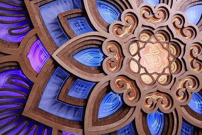 Naisicore Mandala Night Lights, 11.8inch Multilayered Cut Carved Mandala Hanging Lamp, Yoga Room Atmosphere Light, Wooden Decorative Lamps for Bedroom Wall Decoration