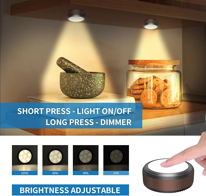 LEASTYLE Puck Lights with Remote, Battery Operated Under Cabinet Lighting with Dimmable Timer, Stick-On Closet Light Under Counter Lights for Kitchen(3 Pack, Warm White)