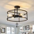 Motion Sensor Ceiling Light Indoor Industrial 4 Light Semi Flush Mout Ceiling Light Fixture Black Overhead Light for Entryway Hallway Closet Porch Front Farmhouse