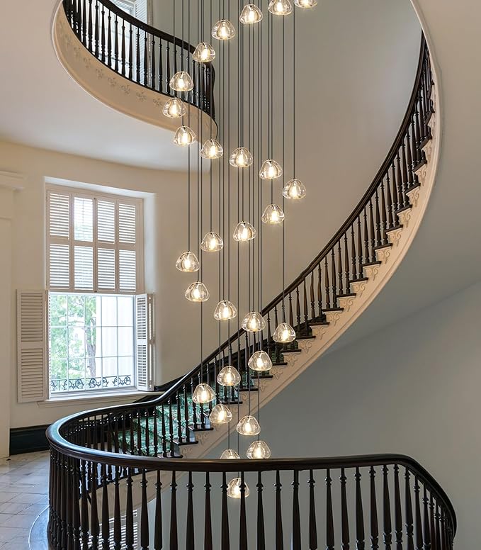 157 Inches Long Chandelier Bubble Crystal Balls Glam Chandeliers Dimmable Light High Ceiling Pendants Light Adjustable Large Size Lighting Fixtures Black