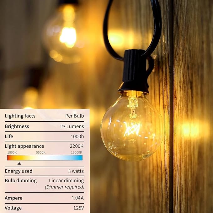 100Ft G40 Outdoor String Lights Patio Lights with 100 Edison Globe Bulbs, Connectable Outdoor String Lights Waterproof UL Listed for Indoor Porch Party Wedding Deck Balcony Wedding Party Decor- White