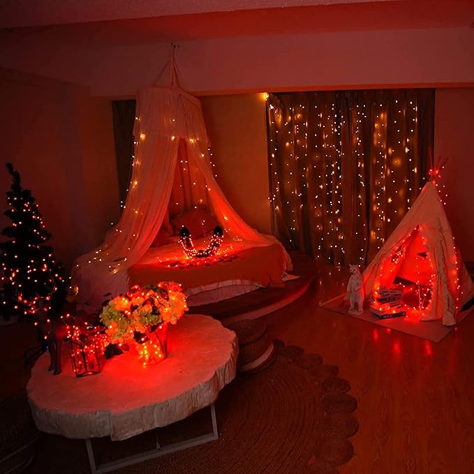 RUICHEN Silver Wire Fairy Lights Plug in 33 Ft 100 LED String with Spool, Orange