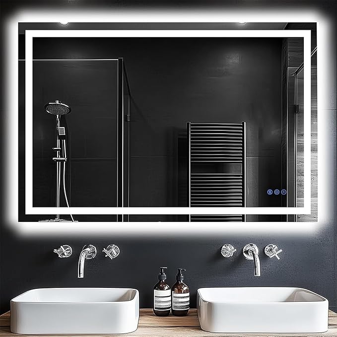 Antok 32"x 48" LED Bathroom Mirror with Lights, Anti-Fog, Dimmable, Lighted Vanity Mirror with Tempered Glass, Memory Function, 3 Light Modes, Safe Use, Horizontal, Vertical, Wall Mount