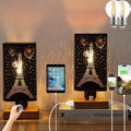 Industrial Table Lamp Sets of 2 with USB Ports and Outlet, Rustic Dimmable Bedside lamp with Charging Station, Metal Square Shadow Nightstand Lamp for Bedroom Living Room End Tables